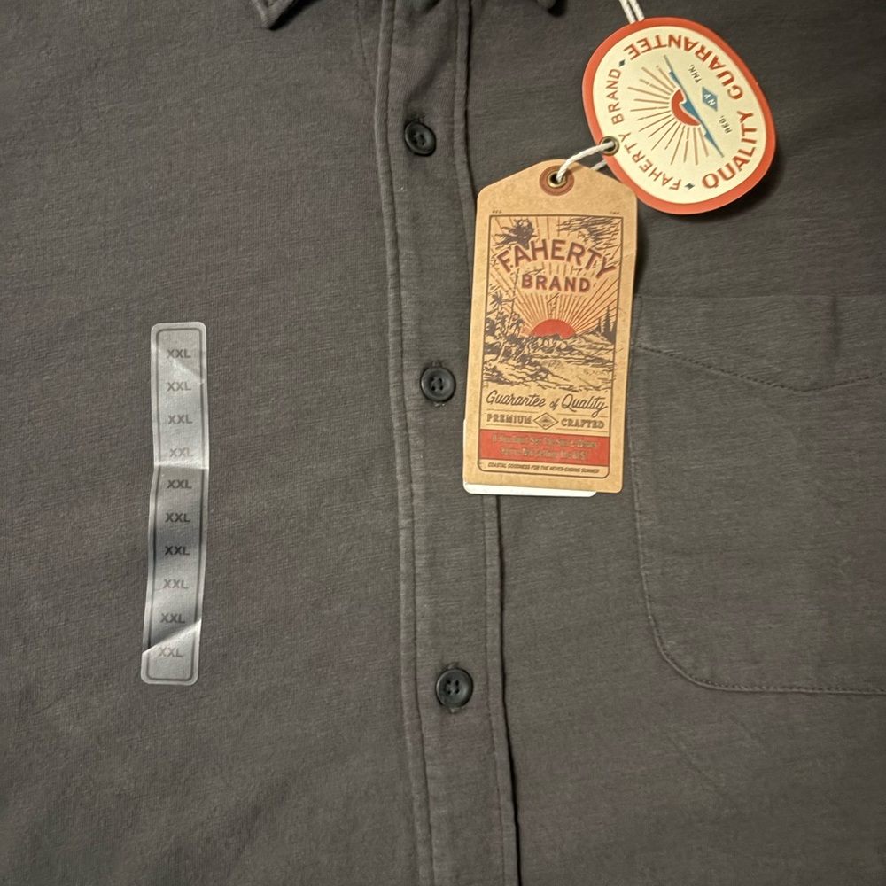 Faherty Sunwashed Knit Shirt Mens XXL Gray Cotton Short Sleeve Button Front - Picture 2 of 4